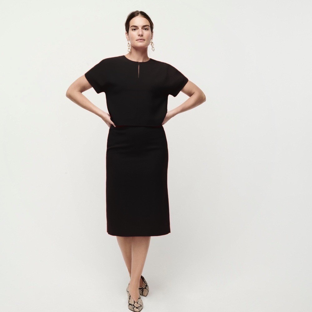 J. CREW 365 Crepe Cropped Top Pencil Skirt 2 Piece Skirt Set Black Solid Size 0